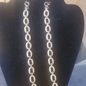 Elegant Vintage Silver Tone Chain Braclets With Clear Stone Accents